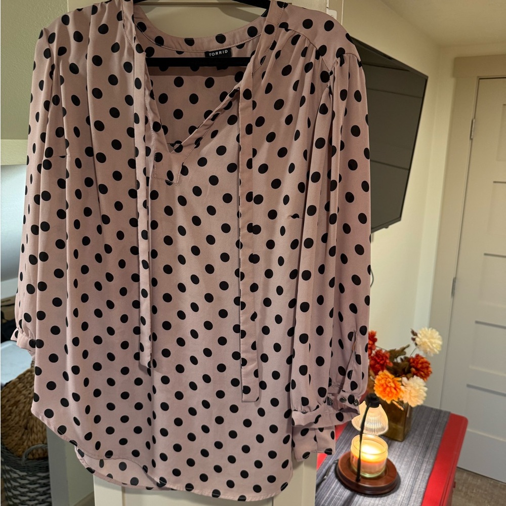 Torrid Pink and Black Polka Dot Blouse